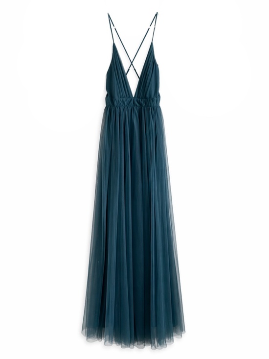 Luxxel Dresses & Skirts - Luxxel Deep Teal Tulle Backless Gown with Crisscross Straps – Size Large EUC